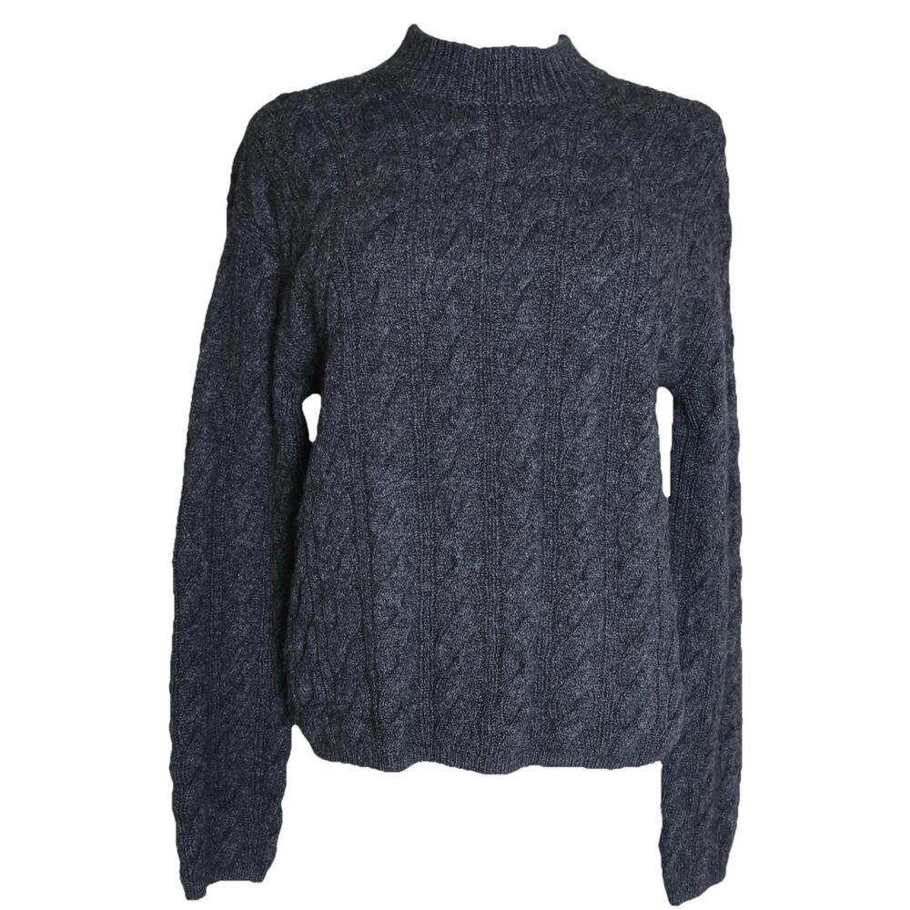 Vince Twist Cable Cropped Crew Sweater In Charcoal Size S